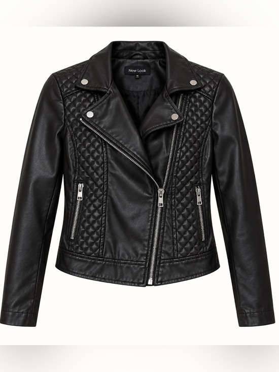 New Look Jackets & Blazers - New Look Black Quilted Faux Leather Biker Jacket with Silver Hardware